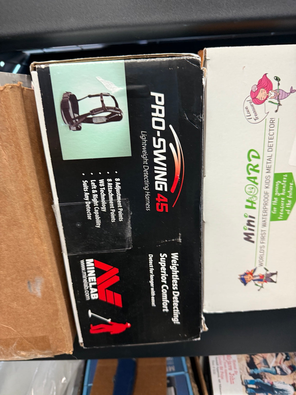 Open box Minelab Pro-Swing 45 detecting harness with original manufacturer box