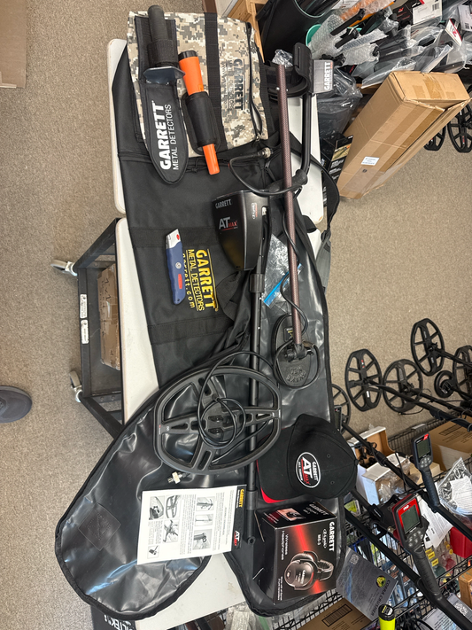 Used once Garrett AT Max Loaded Metal Detector Package with NEL Snake Coil & Z-Lynk Pro-Pointer