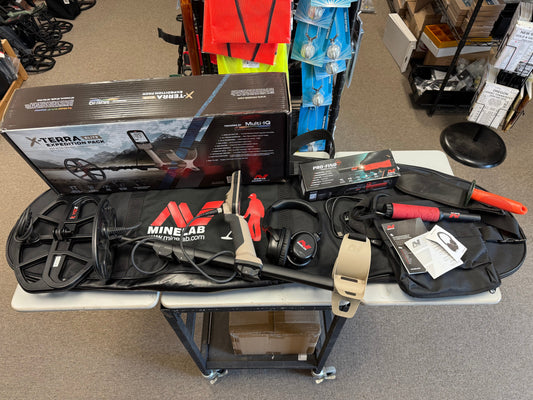 Used Minelab X-Terra Elite Expedition Pack with Two Coils, Wireless Headphones, PF-40 Pointer