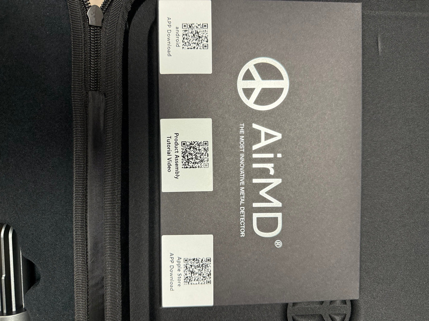 AirMD smartphone metal detector open box documentation and carrying case