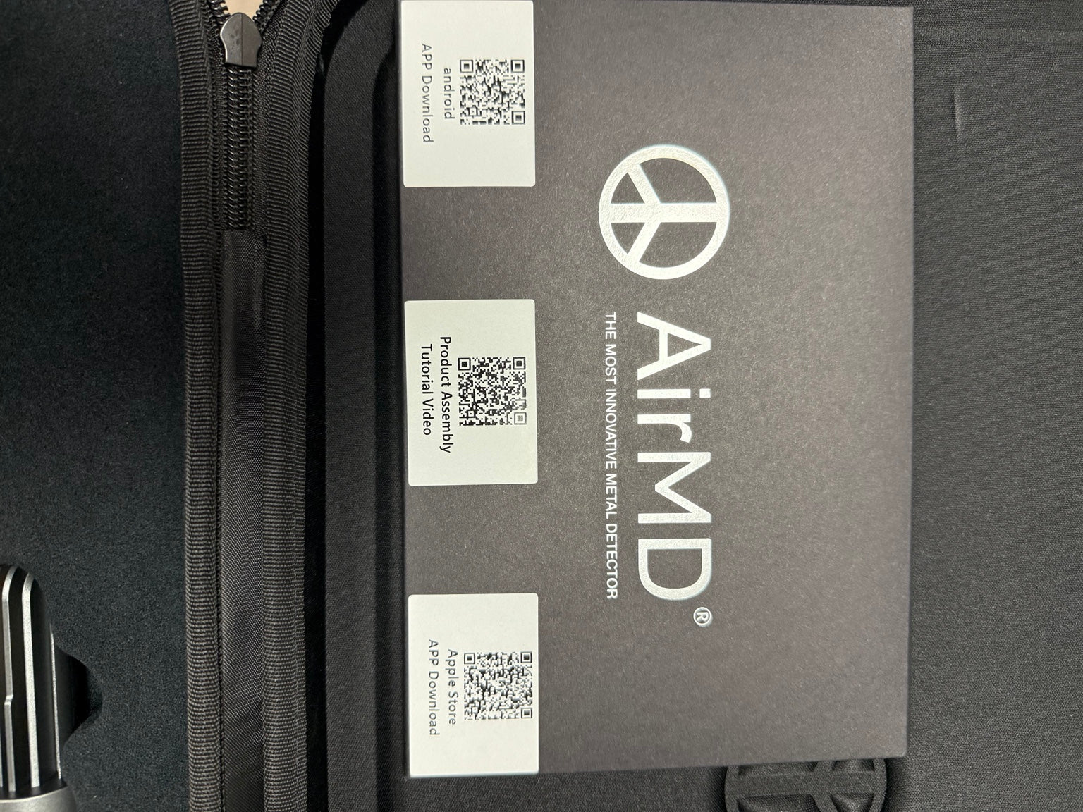 AirMD smartphone metal detector open box documentation and carrying case