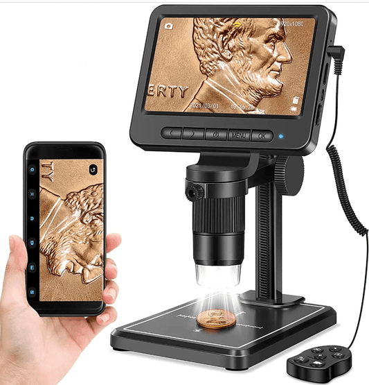 Returned, New - Digital Coin Microscope -1080P Microscope LED Light Focus 5mp Wireless - USB or Wifi Compatible