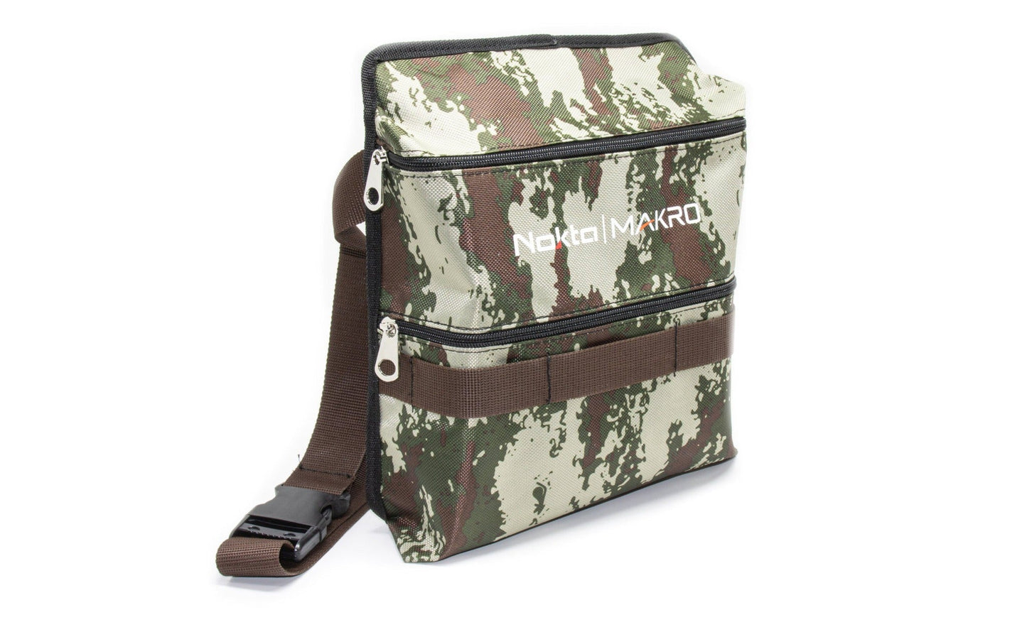 Nokta Makro camouflage finds pouch rear view with zippered compartments and belt