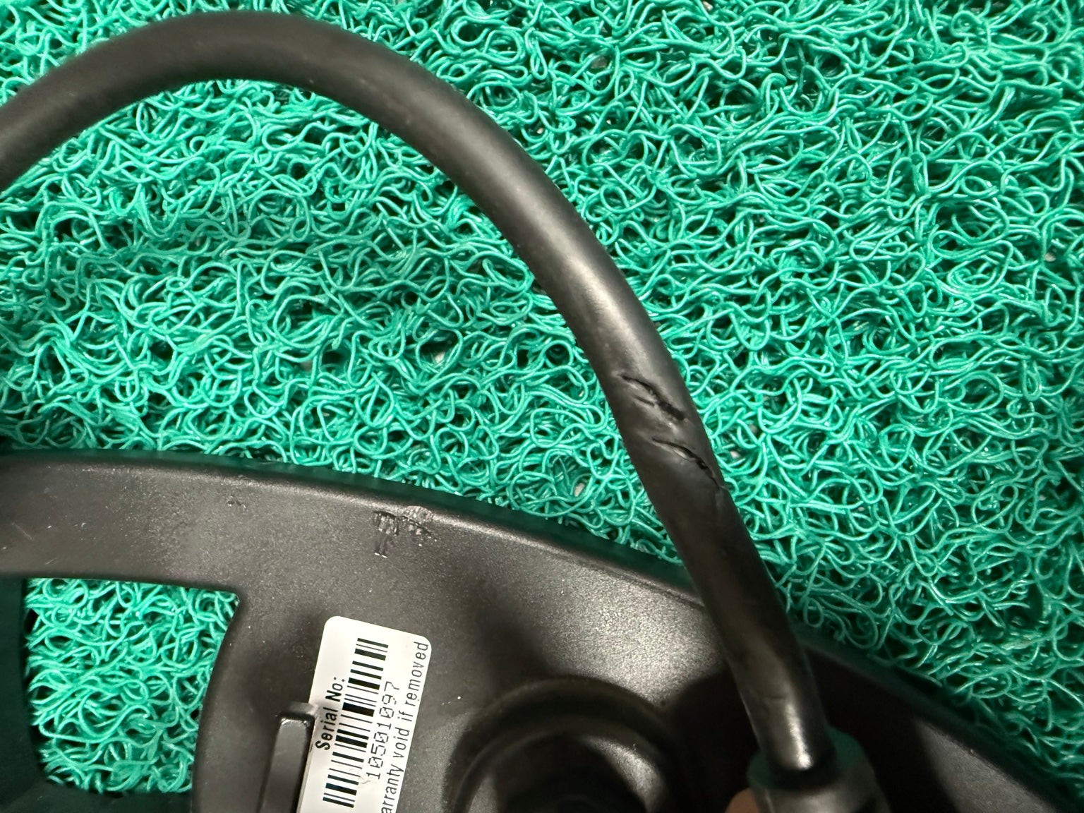 Coiltek search coil cable showing damaged outer jacket from shipping