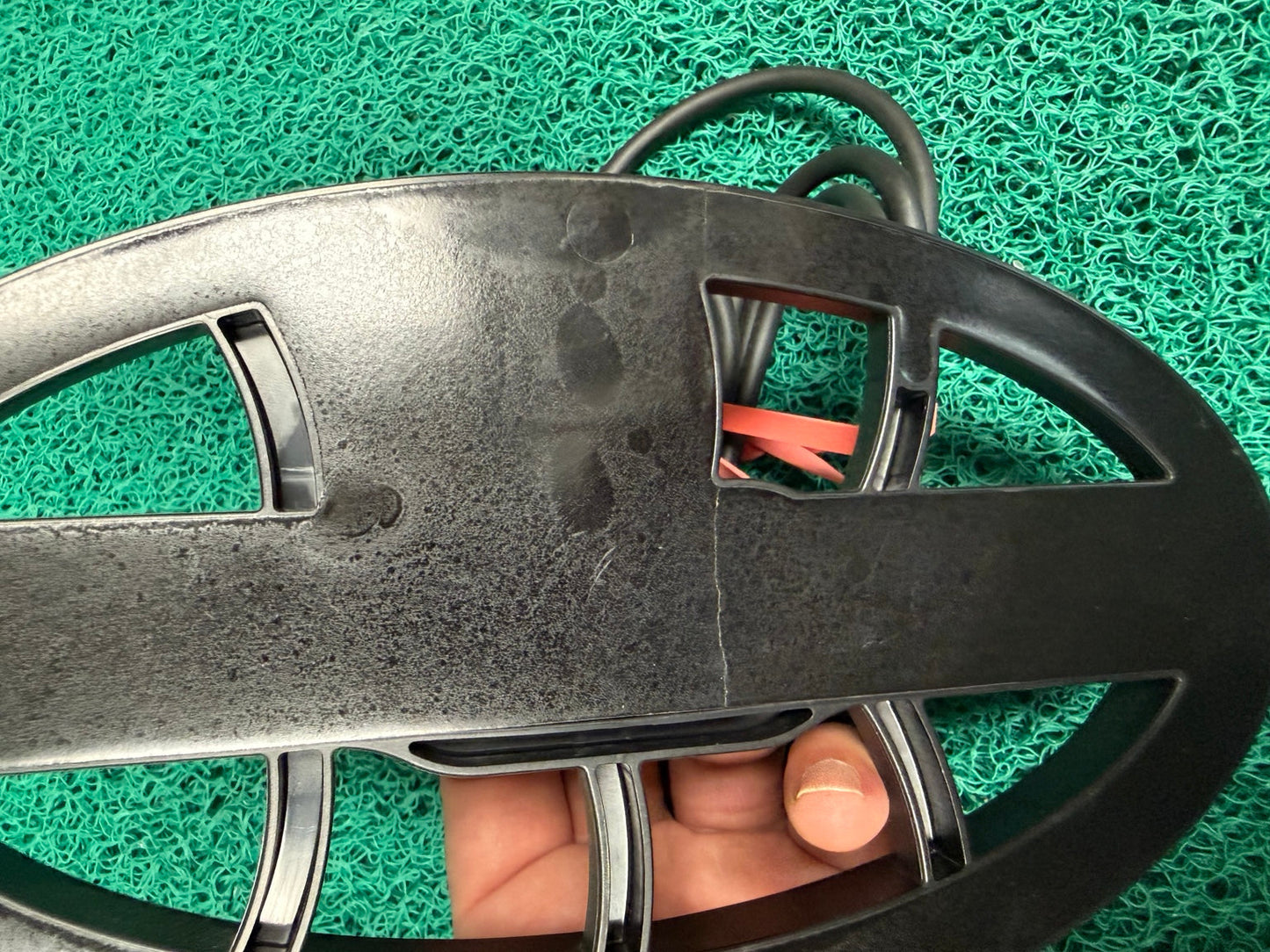 Coiltek search coil underside showing cosmetic shipping damage