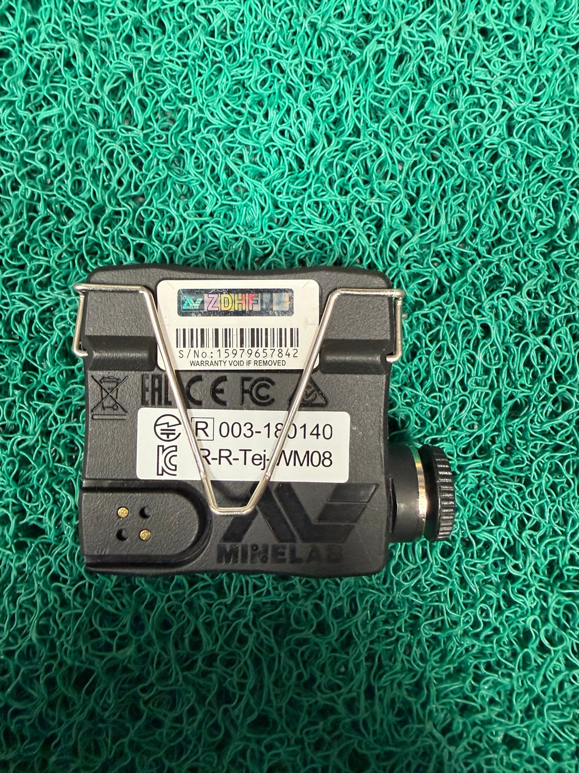 Used Minelab WM 08 wireless audio module back and clip